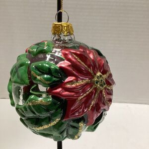 20O0 Hand Blown  Glass  Han Painted Enameled Design Poinsettias
